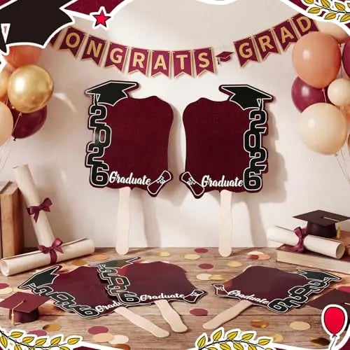 🎓Class of 2026 Graduation Fan Set (24 Pack) — Double-Sided Photo Props with Handles