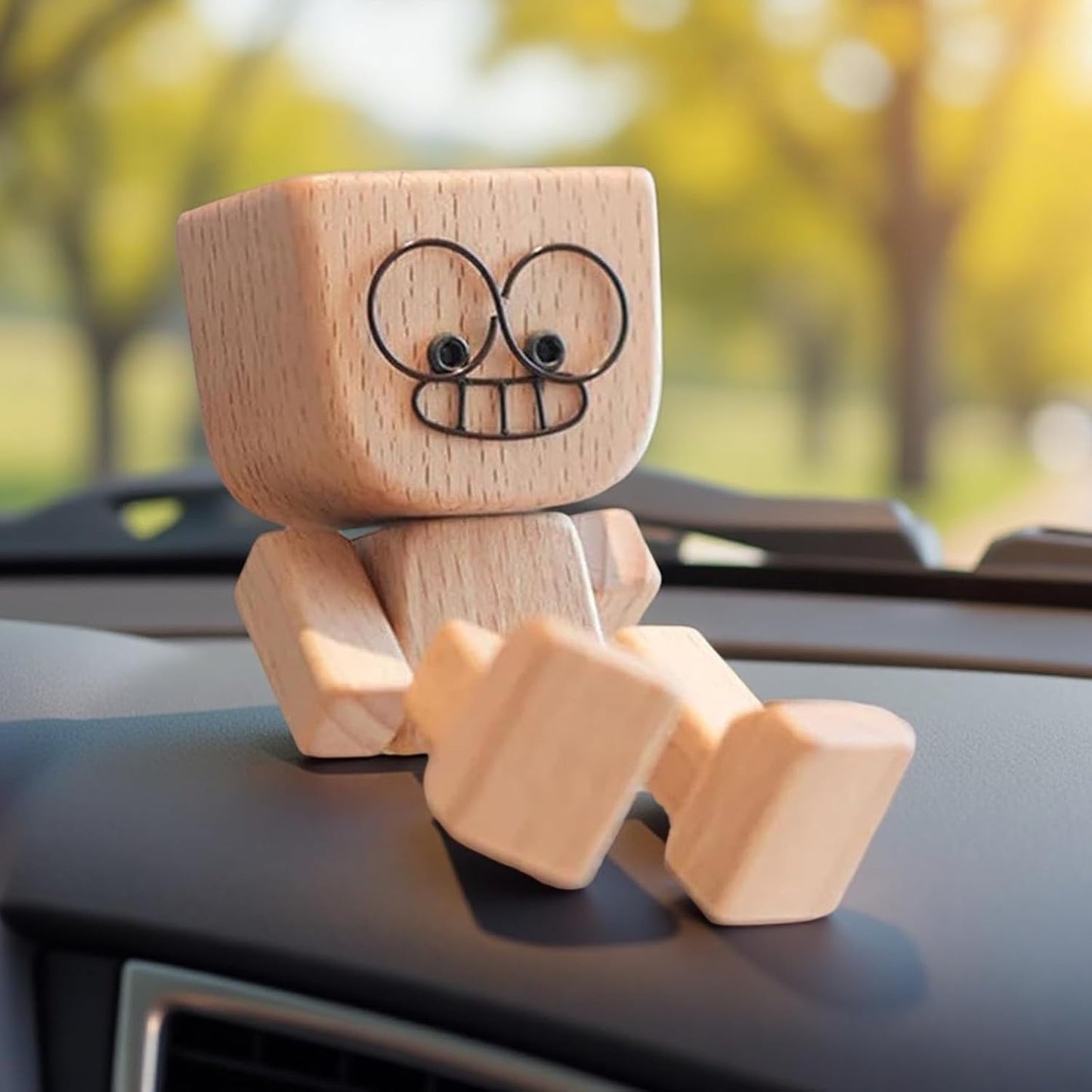 Shaking Wooden Man Figurine for Car Dashboard