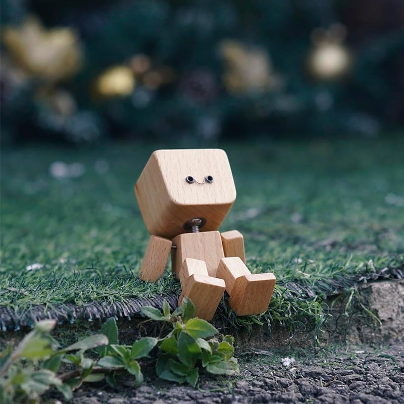 Shaking Wooden Man Figurine for Car Dashboard