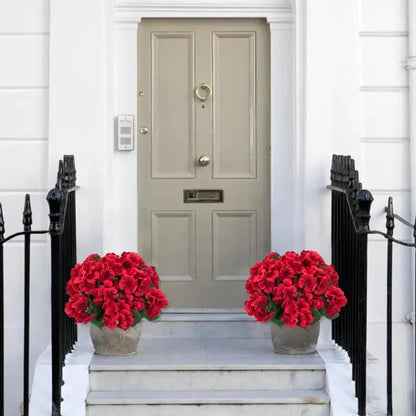 UV Resistant Artificial Geraniums – Outdoor Red Faux Flowers for Patio, Garden & Home Decor