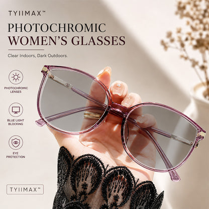 TYIIMAX™ Women's Photochromic Prescription Glasses – Oversized Fashion Frames with Blue Light Protection