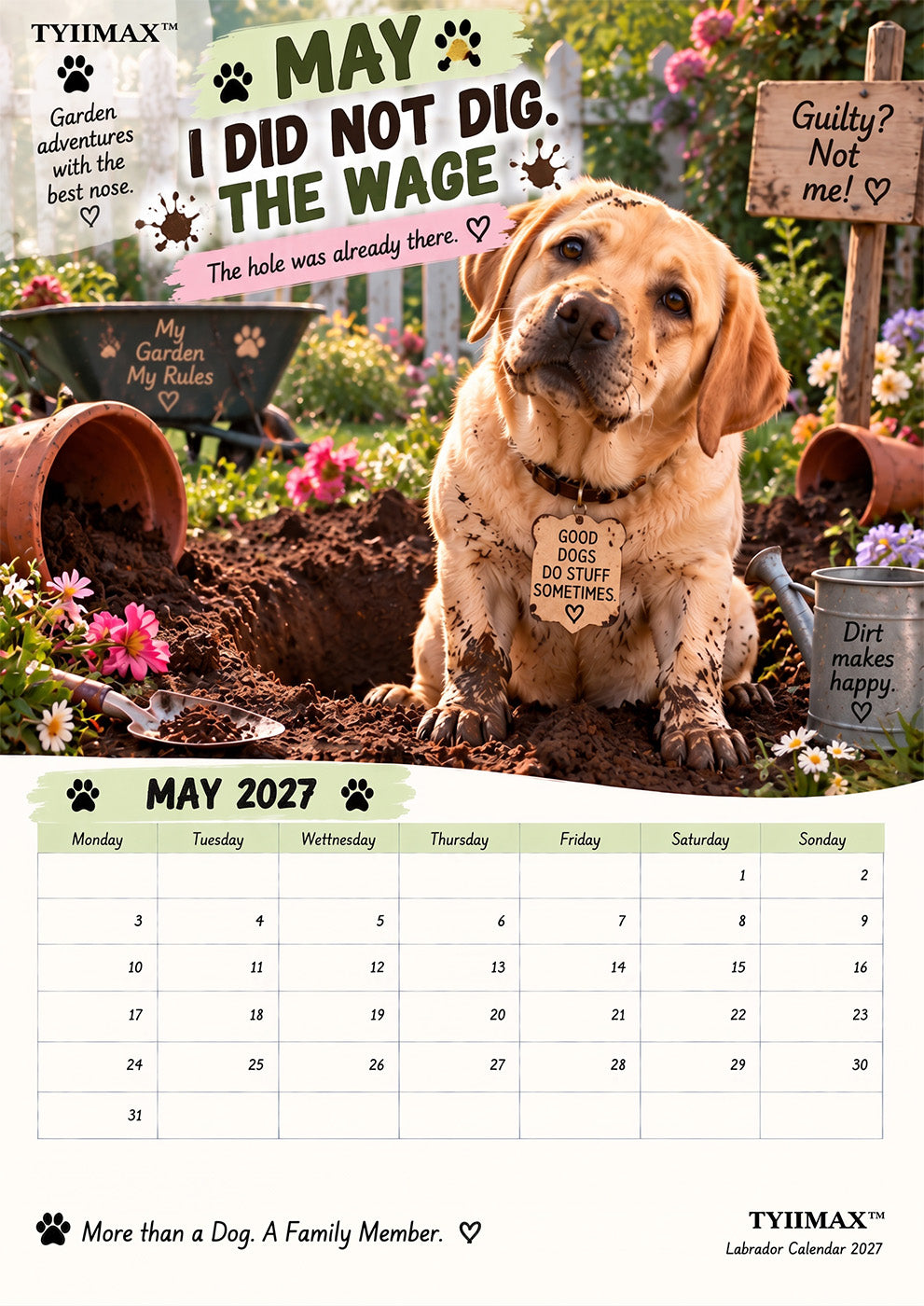 TYIIMAX™ Labrador Calendar 2027 – Funny 12-Month Wall Calendar for Labrador Lovers & Dog Owners