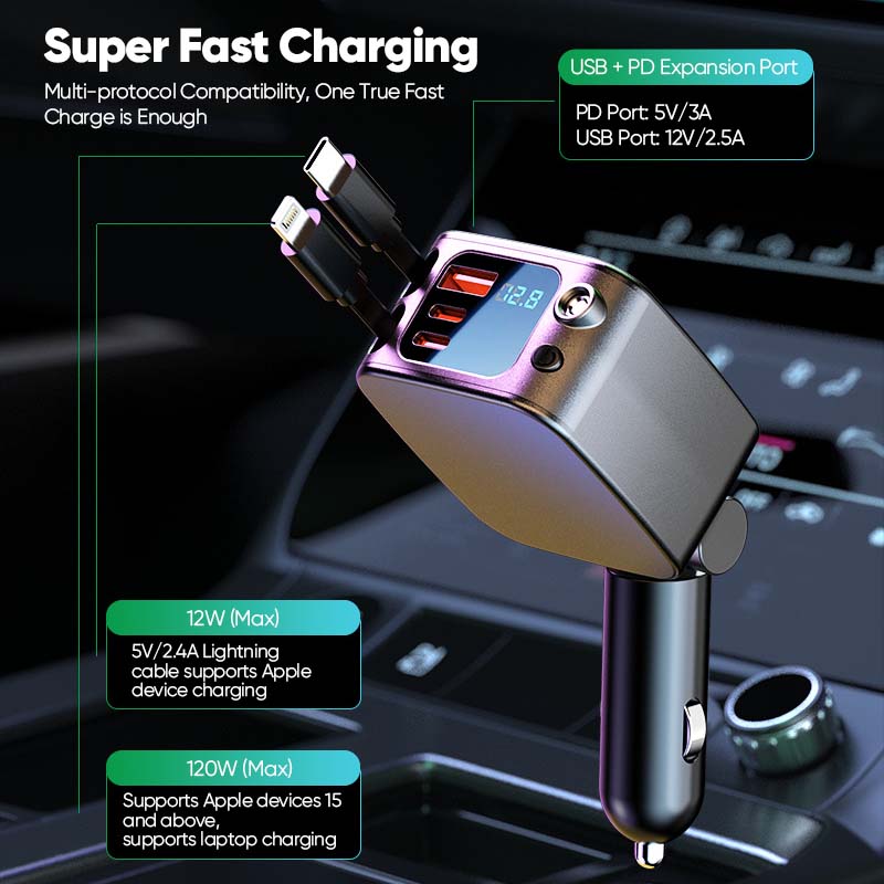 Multi-functional Universal Retractable Super-Fast Car Charger