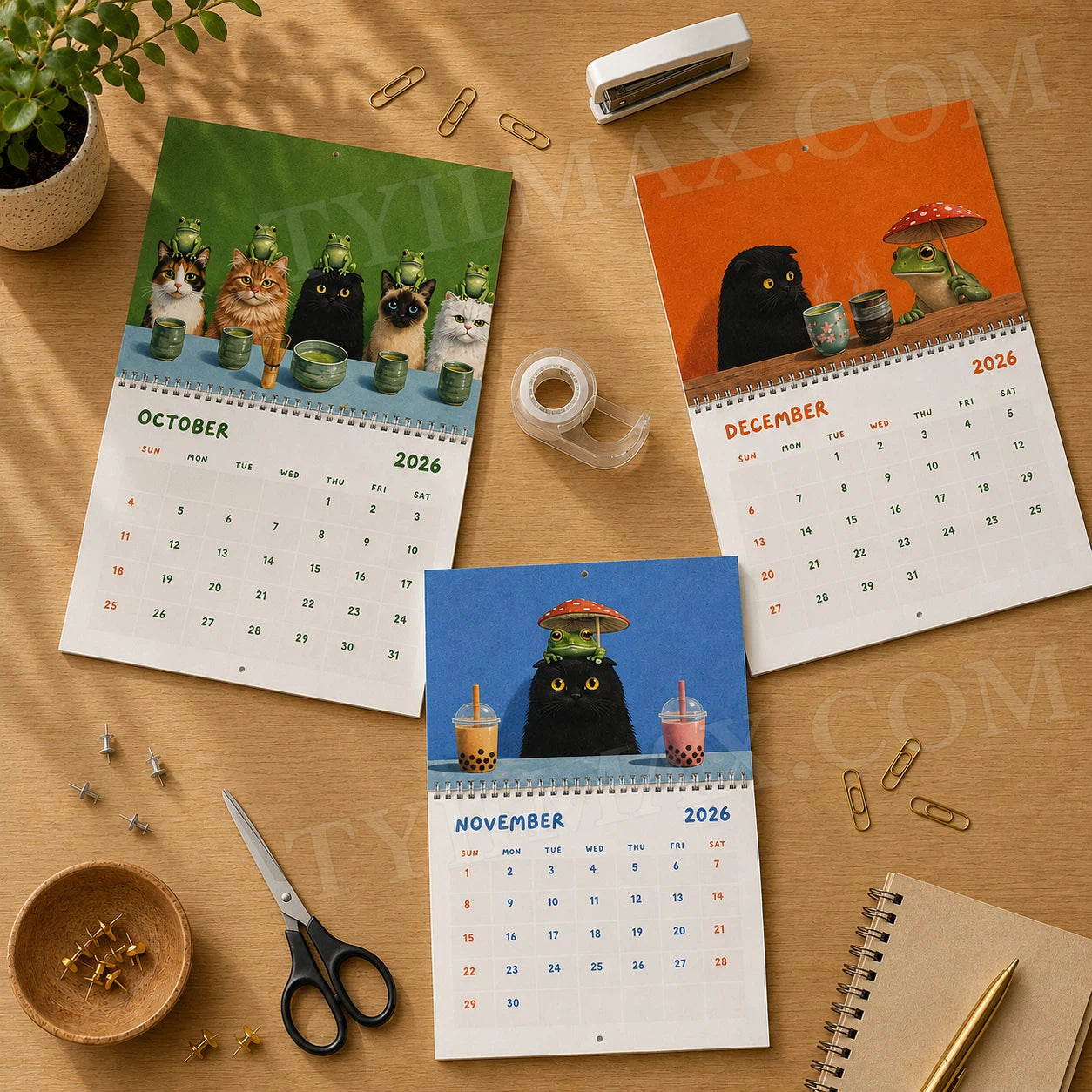 2026–2027 Frog & Cat Tea Time Wall Calendar | Cottagecore Academic Calendar (July 2026–June 2027)