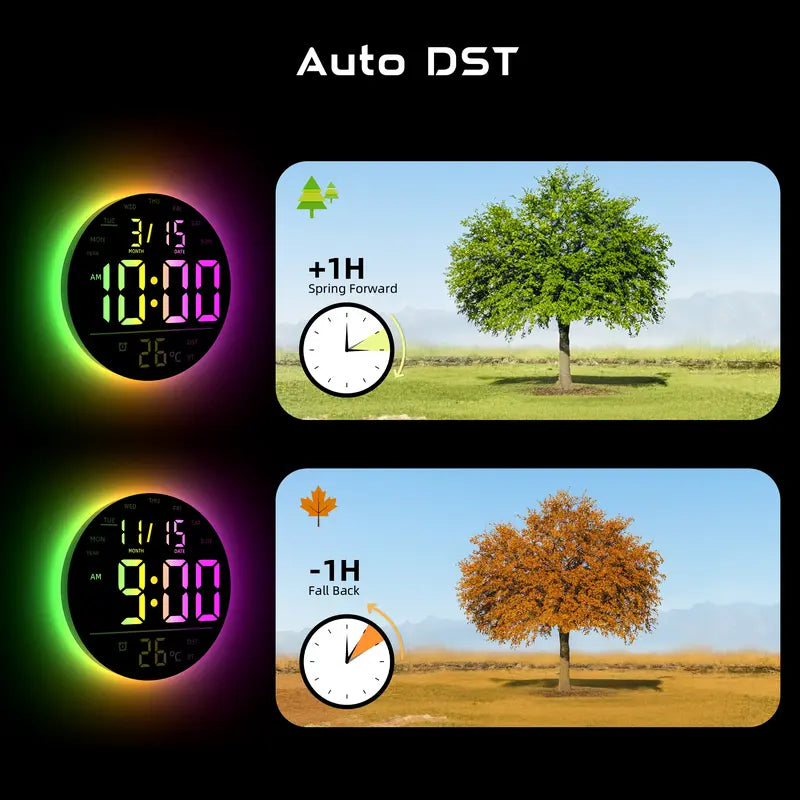 🌈 TYIIMAX™ 10' RGB Smart Wall Clock – Futuristic LED Digital Clock with Music Sync & Ambient Lights