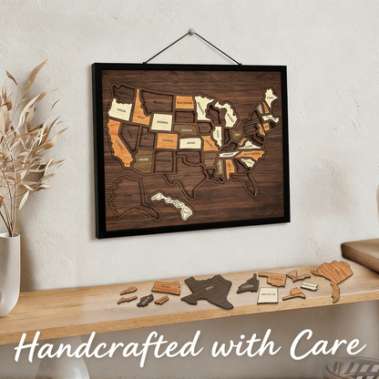 🔥🇺🇸 Wooden USA Travel Map Puzzle🧩A Stylish Way to Track Your Journey & Memories