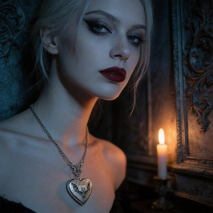 Gothic Bat Heart Locket – Vintage Necklace for Witchy Girls