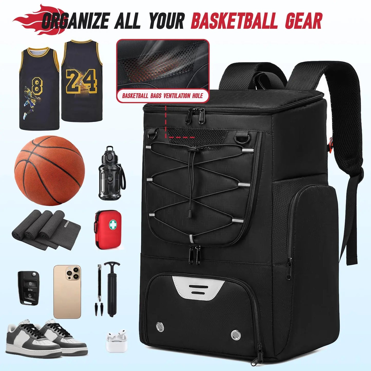 Sport Backpack with Separate Ball Holder & Shoes Compartment