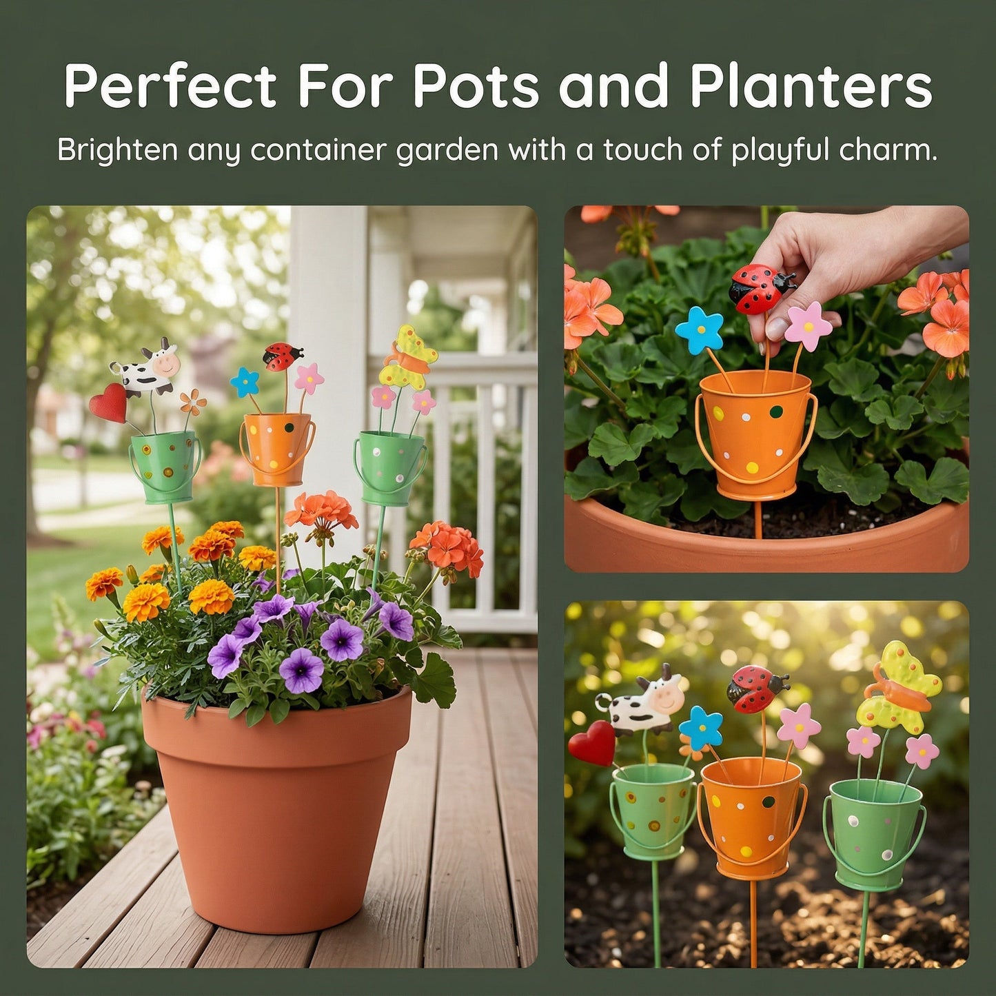 🔥Set of 3 Metal Flower Pot Garden Stakes