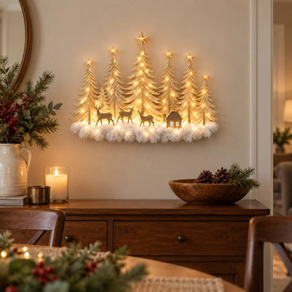 🌲 Step Into an Enchanted Winter Grove: Lighted Christmas Woodland Forest Wall Decor