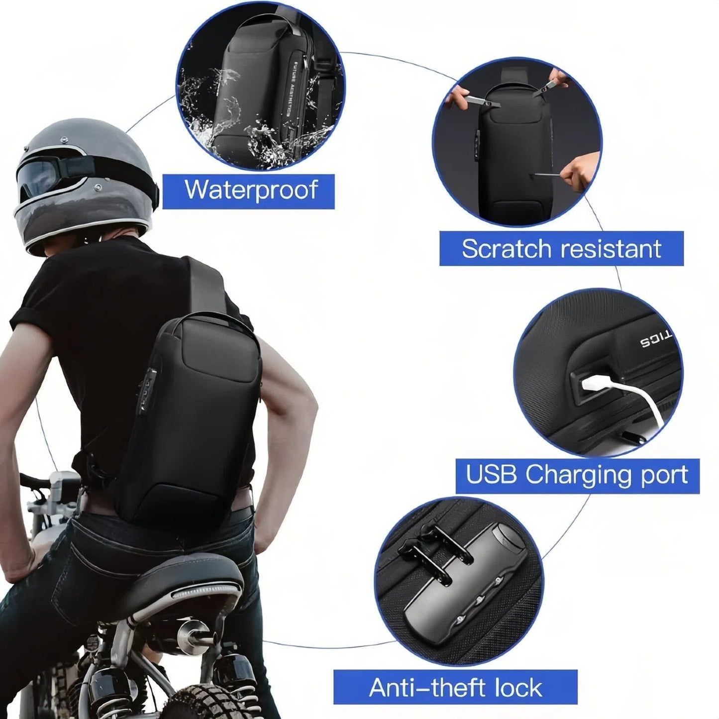 Waterproof Anti-Theft Sling Crossbody Chest Bag with USB Charging Port