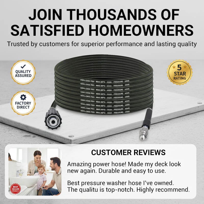 Triple-Layer Burst-Proof Hose – Stainless Steel & PVC, Universal Connector for Heavy-Duty Cleaning