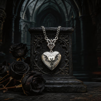 Gothic Bat Heart Locket – Vintage Necklace for Witchy Girls