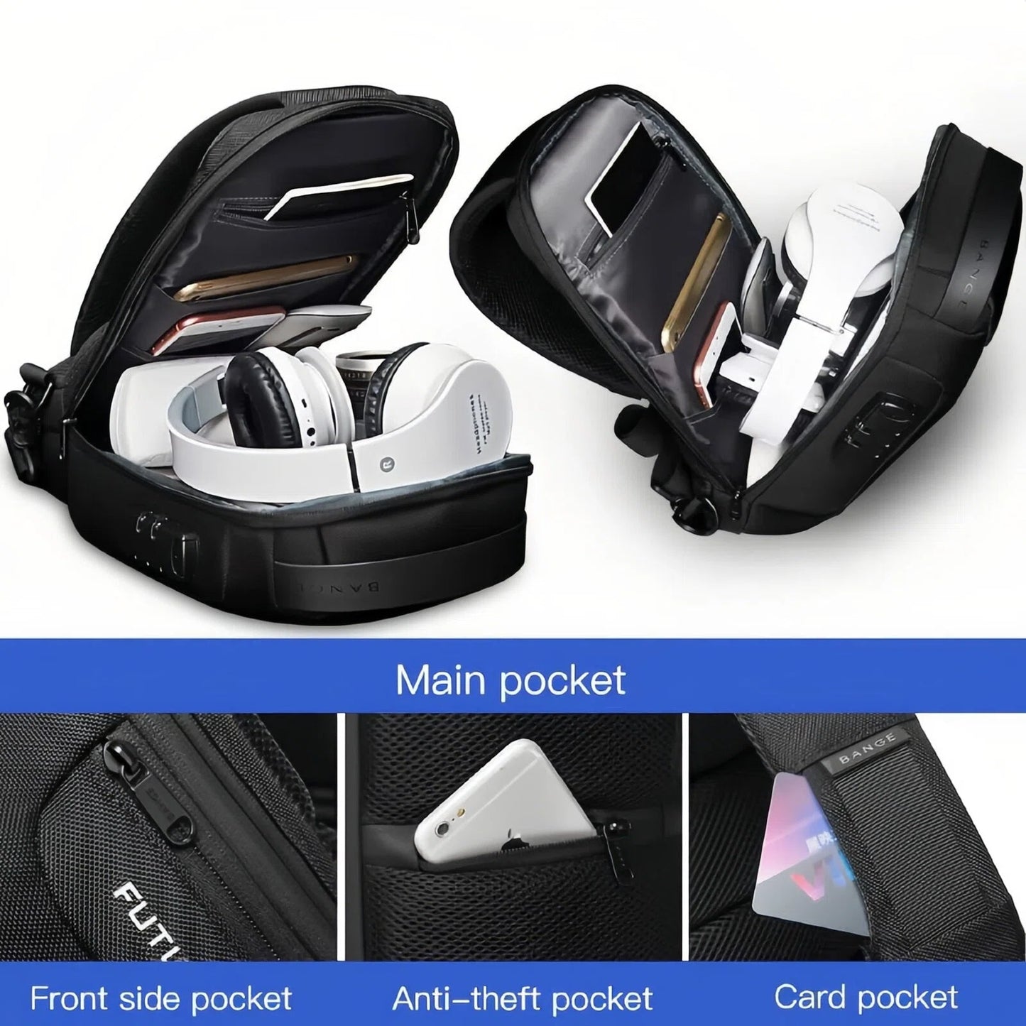Waterproof Anti-Theft Sling Crossbody Chest Bag with USB Charging Port