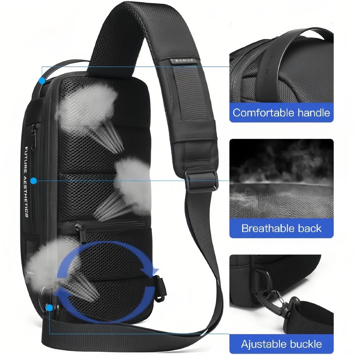 Waterproof Anti-Theft Sling Crossbody Chest Bag with USB Charging Port