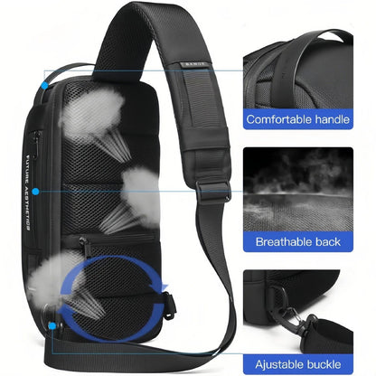 Waterproof Anti-Theft Sling Crossbody Chest Bag with USB Charging Port