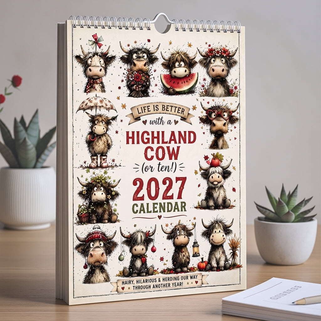 2027 Cute Highland Cow Wall Calendar 🐮 | Life Is Better With A Highland Cow ✨