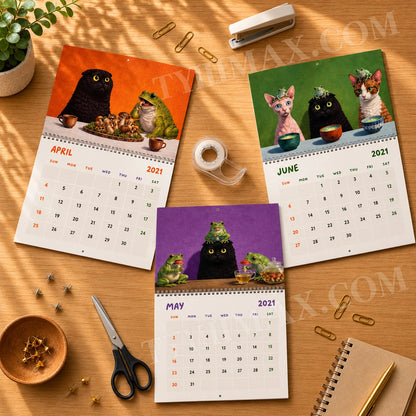 2026–2027 Frog & Cat Tea Time Wall Calendar | Cottagecore Academic Calendar (July 2026–June 2027)