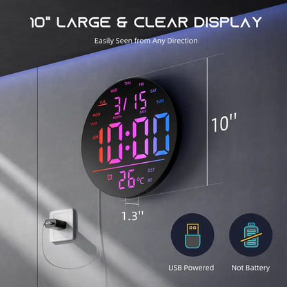 🌈 TYIIMAX™ 10' RGB Smart Wall Clock – Futuristic LED Digital Clock with Music Sync & Ambient Lights