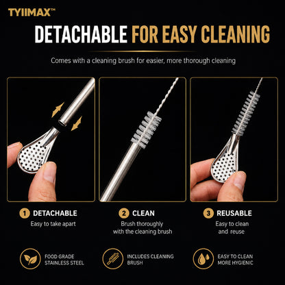 TYIIMAX™ 2-in-1 Stainless Steel Straw & Spoon – Reusable Drinking Straw with Stirring Spoon, Filter & Cleaning Brush