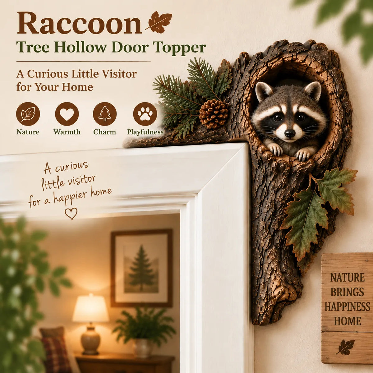 🐿️ 3D Chipmunk Tree Hollow Door Topper | Woodland Animal Doorway Decor For Cozy Nature Homes