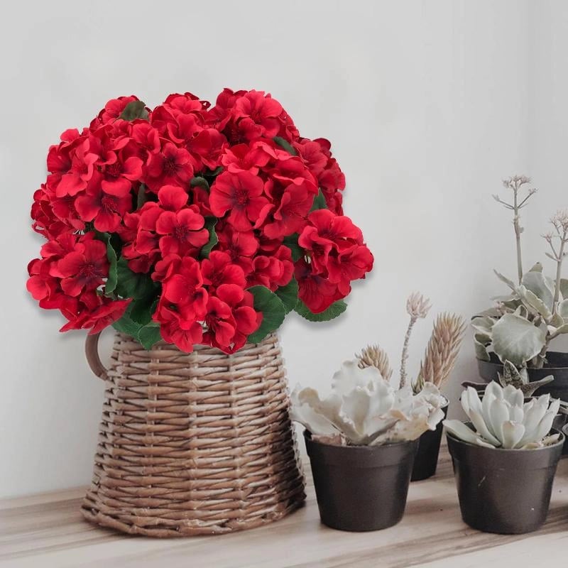 UV Resistant Artificial Geraniums – Outdoor Red Faux Flowers for Patio, Garden & Home Decor