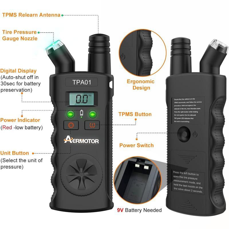 🚗TPMS 2-in-1 Relearn Tool & Digital Tire Pressure Gauge