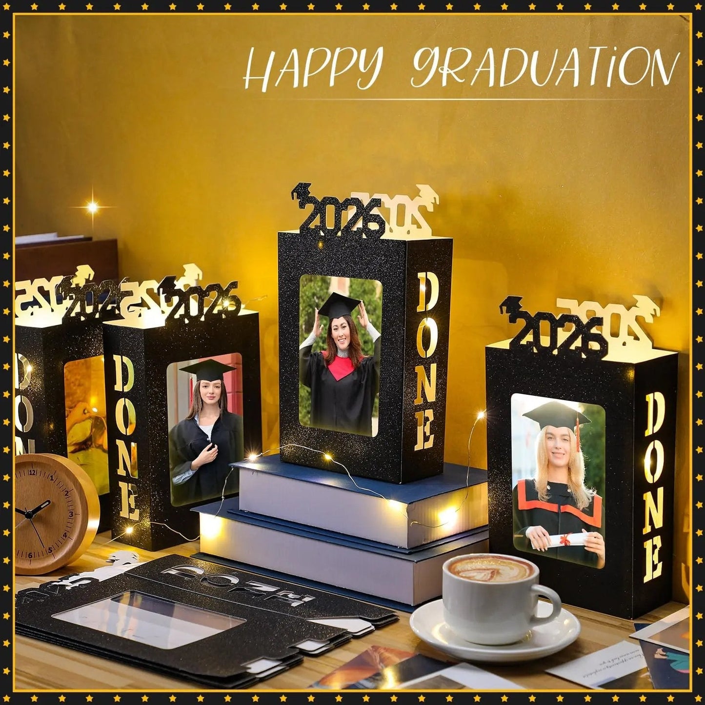 🎓4Pcs 2026 Graduation Centerpieces for Class of 2026-Fit 4x6in Photo| Fillable Picture Box
