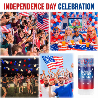 🦅🔔4th of July Glitter Stick🎇 Red, White & Blue Body & Hair Sparkle