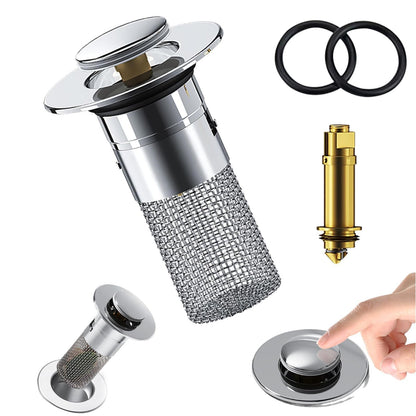 Bathroom Sink Drain Strainer & Pop-Up Plug, 3.15 Inch Stainless Steel Hair Catcher, Anti-Clog Filter Basket with Removable Mesh, Replacement Waste Plug for Washbasin