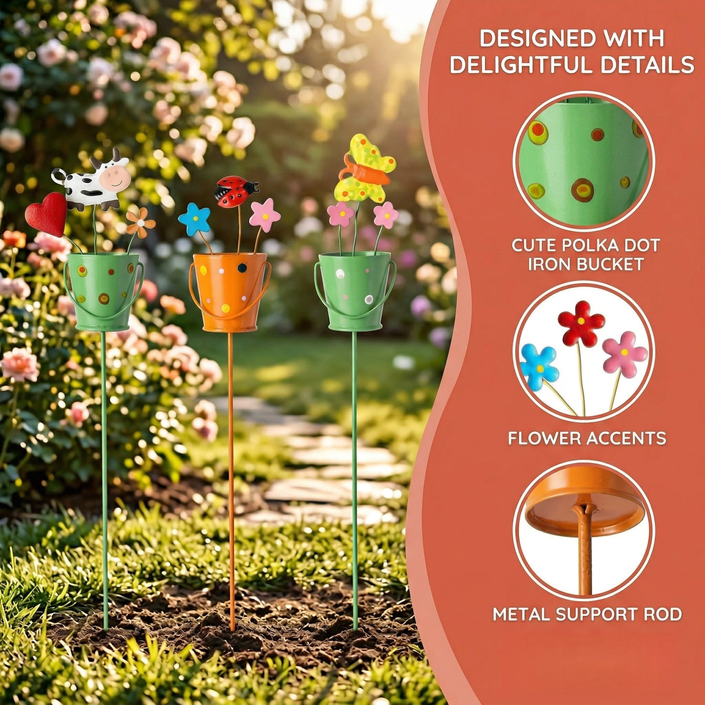 🔥Set of 3 Metal Flower Pot Garden Stakes