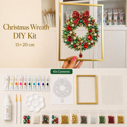 🎄 DIY Jeweled Christmas Tree Art Kit | Colorful Gems, Pearls, Paints & Gold-Tone Floating Display Frame 💎✨