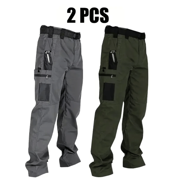 Men's Waterproof Tactical Work Pants - Solid Color with Multi-Pockets for Outdoor Activities