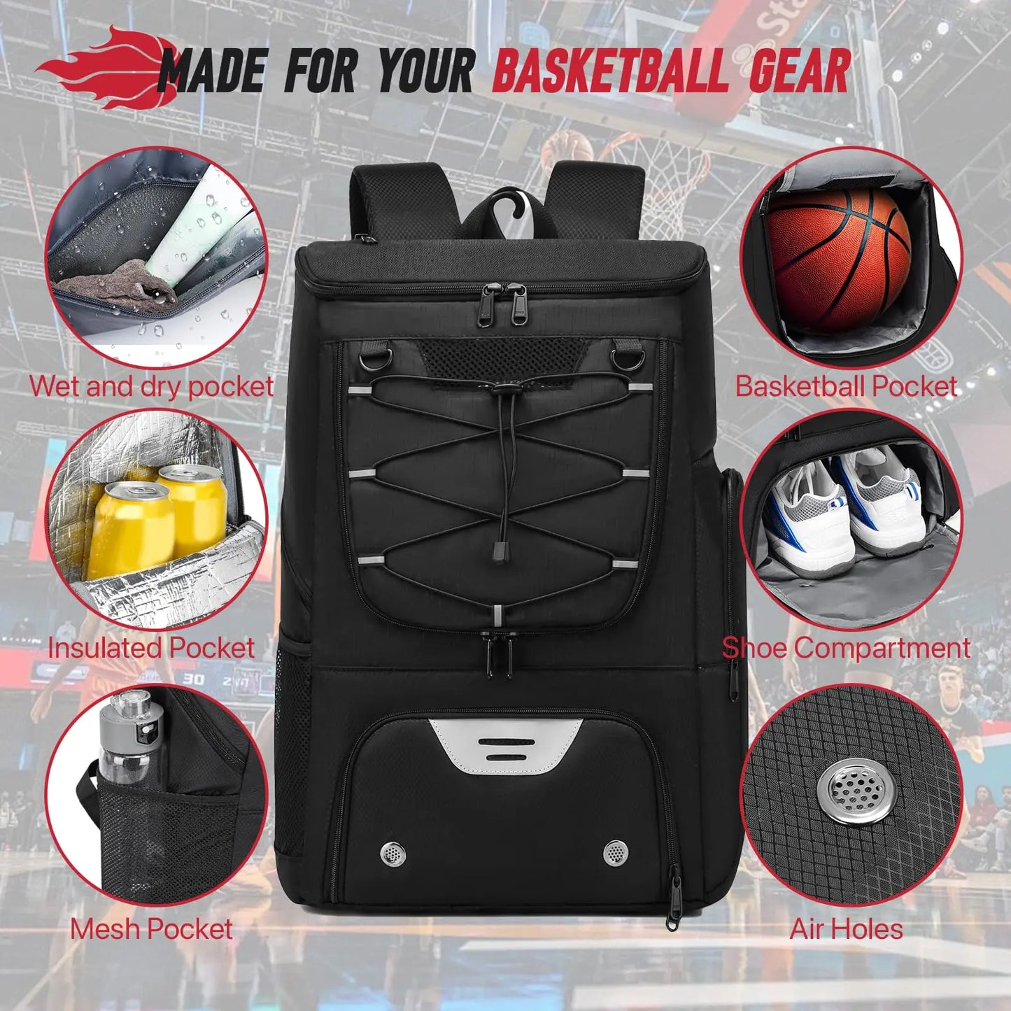 Sport Backpack with Separate Ball Holder & Shoes Compartment