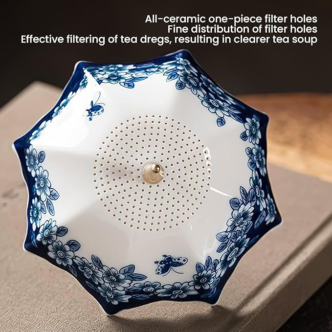 Umbrella-shaped Blue and White Porcelain Tea Strainer & Coffee Filter