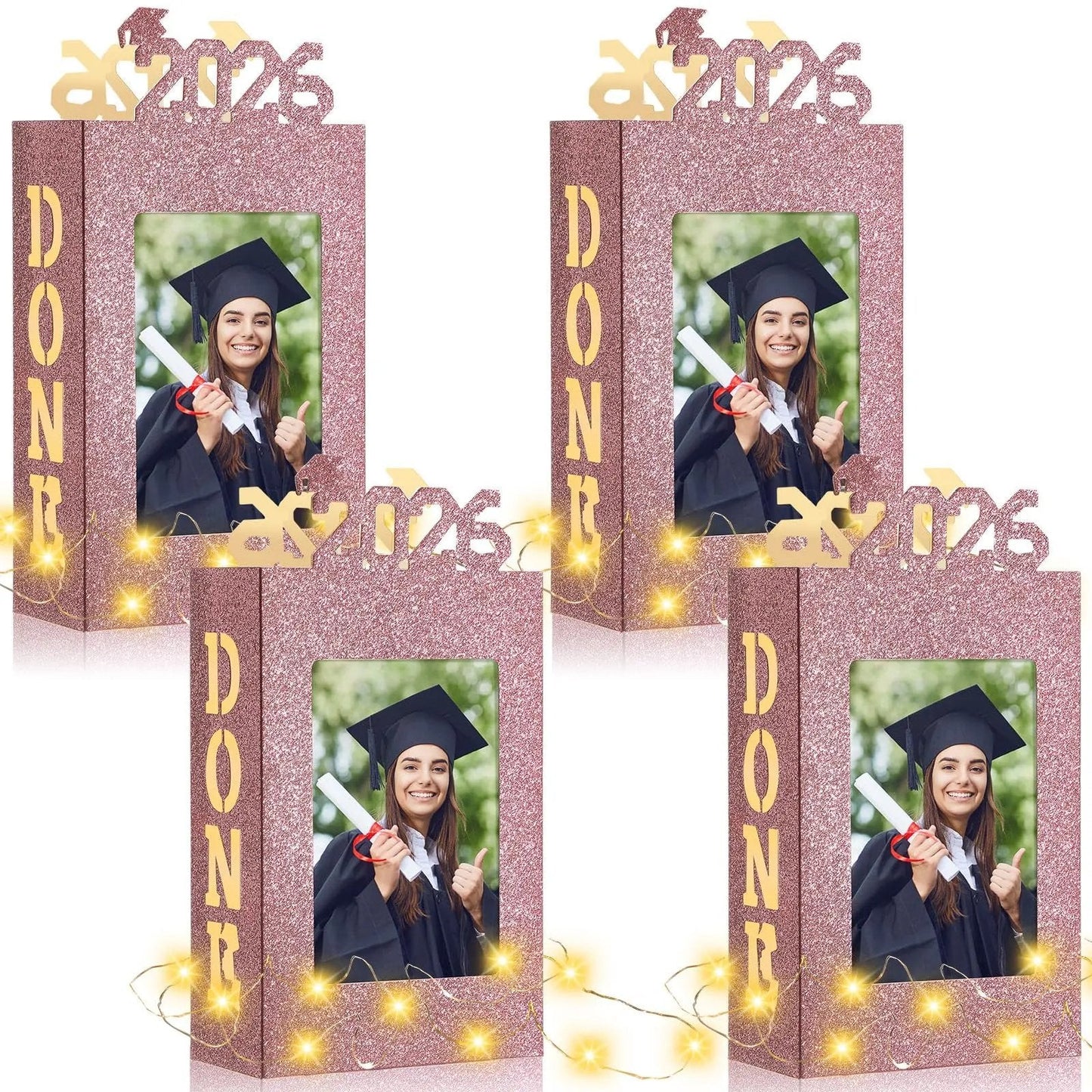 🎓4Pcs 2026 Graduation Centerpieces for Class of 2026-Fit 4x6in Photo| Fillable Picture Box