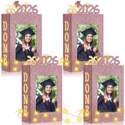 🎓4Pcs 2026 Graduation Centerpieces for Class of 2026-Fit 4x6in Photo| Fillable Picture Box