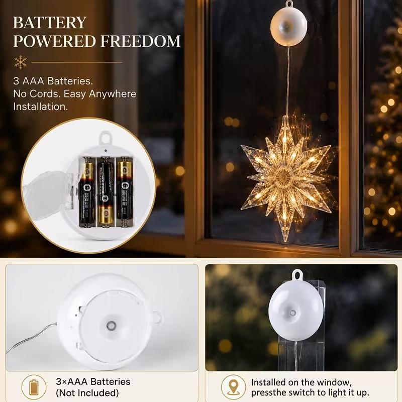 🎄❄️ DIY Christmas Snowflake Suction Cup LED Lights ✨ | Battery Operated, Warm & Multi-Colour, Window Suction Lights, Christmas Home & Party Decor