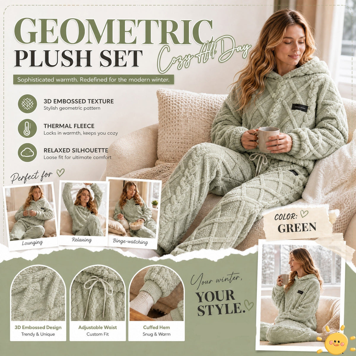 🍂 Embossed Geometric Plush Set – Timeless Comfort & Effortless Style For Every Occasion🍂
