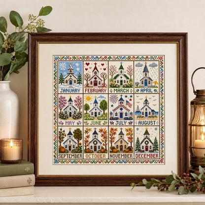 🏡 12-Month Seasons & Holidays Cross Stitch Kit — Relaxing DIY Craft Project for Beginners & Craft Lovers