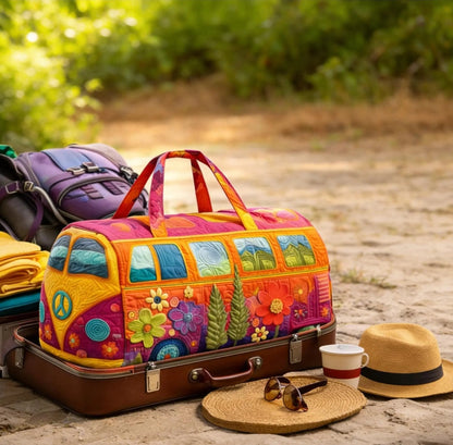 Unisex Boho Quilted Weekender Travel Bag, Lightweight & Comfortable, Hippie Design