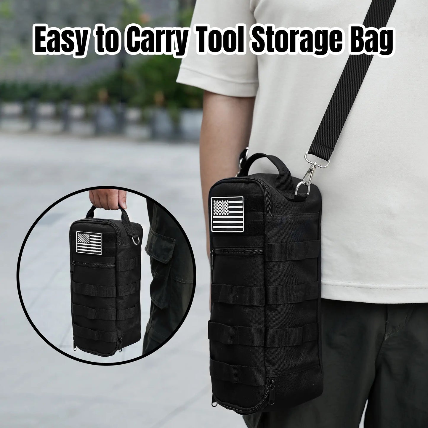 Portable Tool Bag, Heavy Duty Tool Pouch Bag with Shoulder Strap (Tools not Included)