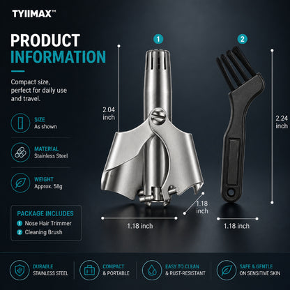 TYIIMAX™ Manual Nose Hair Trimmer – Stainless Steel 360° Trimmer, Waterproof & No Battery Required