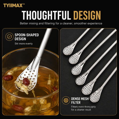 TYIIMAX™ 2-in-1 Stainless Steel Straw & Spoon – Reusable Drinking Straw with Stirring Spoon, Filter & Cleaning Brush