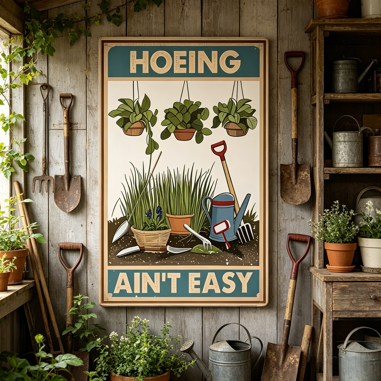 HOEING AIN'T EASY – 8x12 Inches Funny Garden Sign