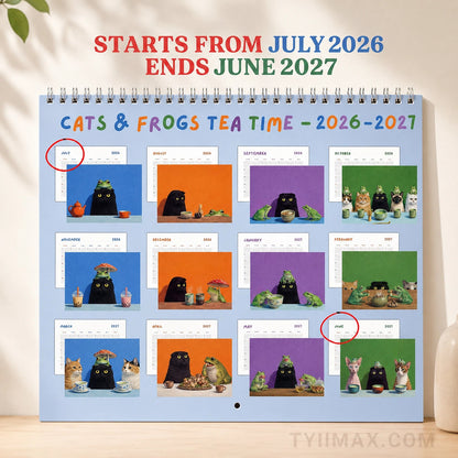 2026–2027 Frog & Cat Tea Time Wall Calendar | Cottagecore Academic Calendar (July 2026–June 2027)
