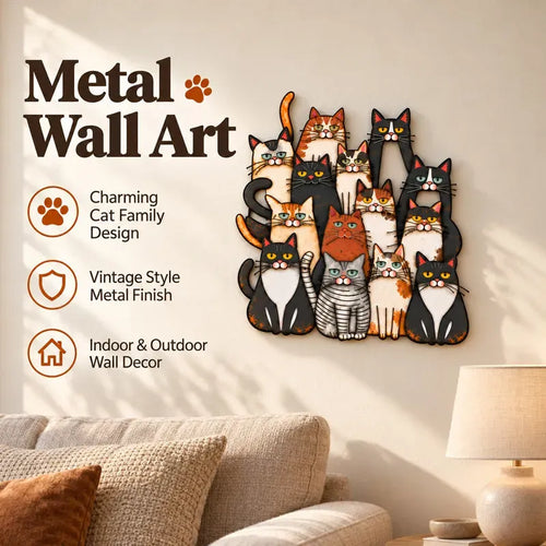 🐾Whimsical Cat Family Metal Wall Art😻