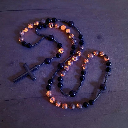 Natural Obsidian Yooperlite Rosary Necklace