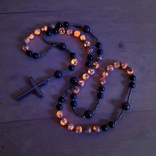 Natural Obsidian Yooperlite Rosary Necklace