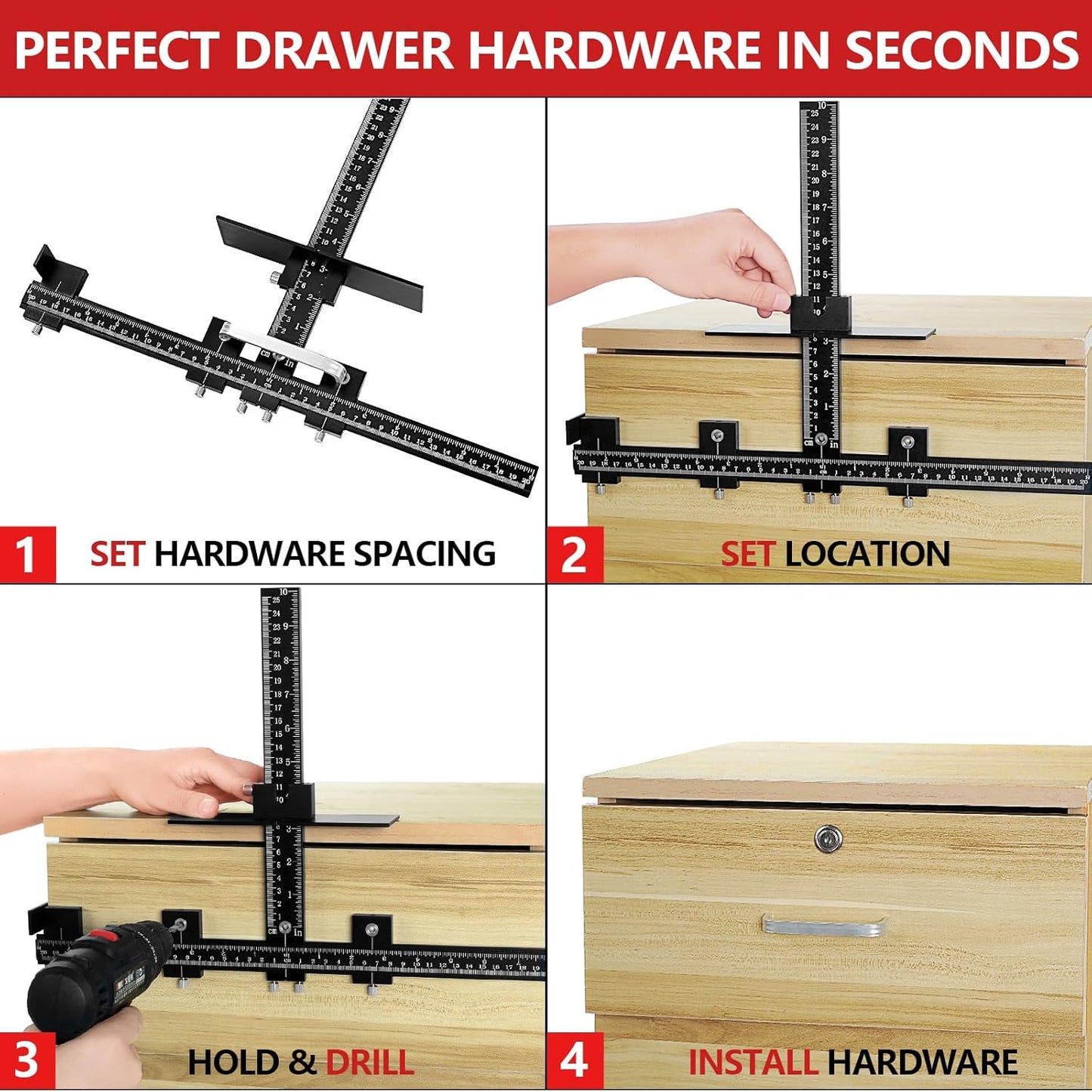Cabinet Hardware Jig – Handle Template with Engraved Rulers & Self‑Punching Centre